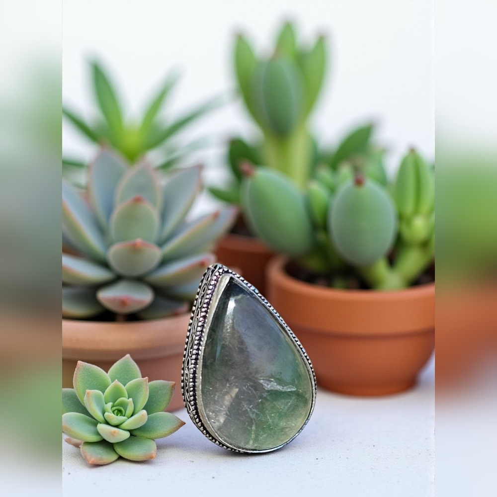 NWT Fluorite Gemstone Handmade Antique Design SZ 8.25